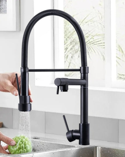 Baterie Bucătărie Premium cu Duș Extractibil, Rotire 360°, Furtun Flexibil, Monocomandă, Cartuș Ceramic, Negru Mat