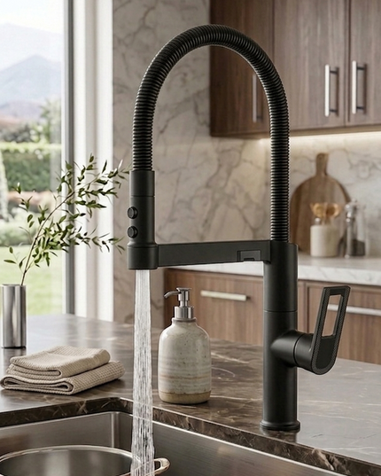 Baterie Bucătărie Negru Mat, 49 cm, Cu Duș Extractibil și Rotire 360°, VST57