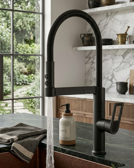 Baterie Bucătărie Negru Mat, 49 cm, Cu Duș Extractibil și Rotire 360°, VST57