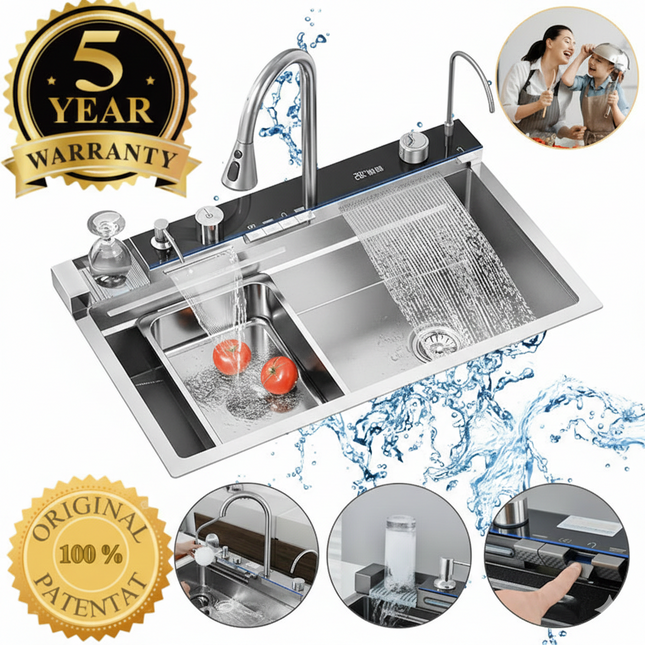 [ LICHIDARE STOC ] Chiuveta inteligenta, Culoare Chrom lucios, LED Ambiental, Display digital, 75x45 cm