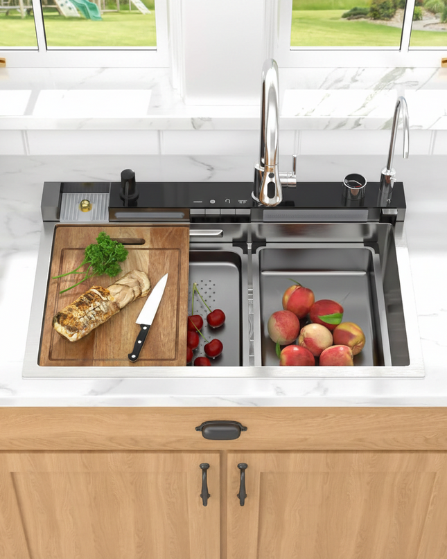 [ LICHIDARE STOC ] Chiuveta inteligenta, Culoare Chrom lucios, LED Ambiental, Display digital, 75x45 cm