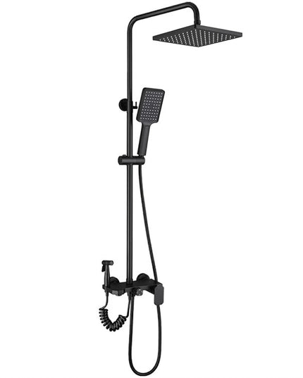 Set Baterie Perete pentru Baie și Duș Negru Mat, Design Modern cu Duș Rainfall, VST96