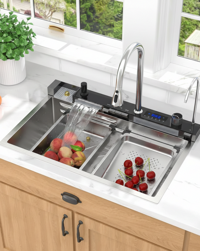 [ LICHIDARE STOC ] Chiuveta inteligenta, Culoare Chrom lucios, LED Ambiental, Display digital, 75x45 cm