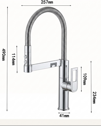 Baterie Bucătărie Argintie, 49 cm, Cu Duș Extractibil și Rotire 360°, VST56