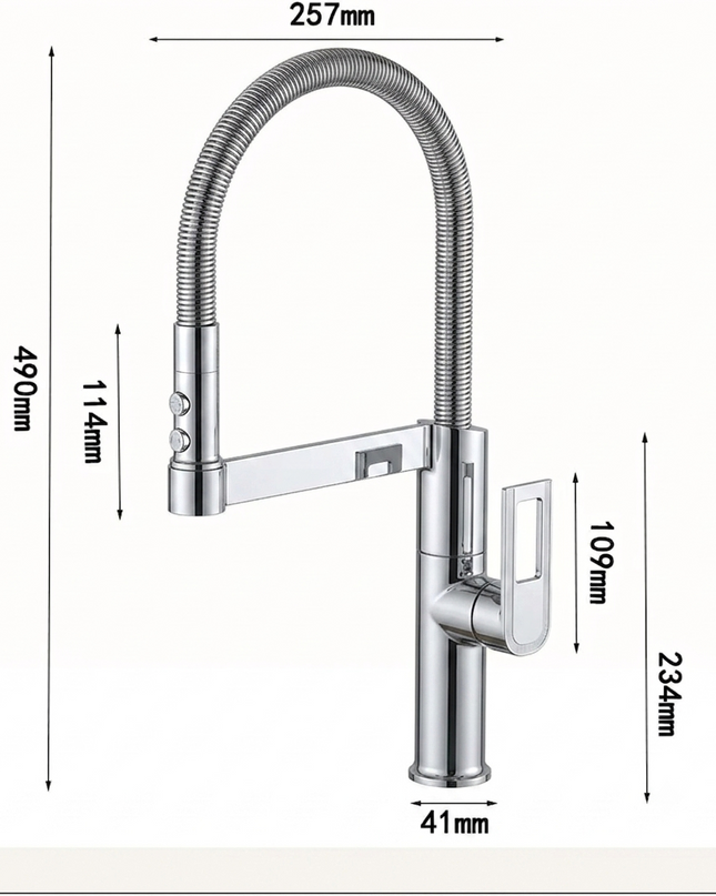 Baterie Bucătărie Argintie, 49 cm, Cu Duș Extractibil și Rotire 360°, VST56