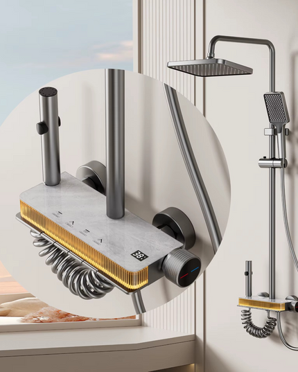 Set de dus cu emitatie marmura, banda LED si display de temperatura, MTZ5