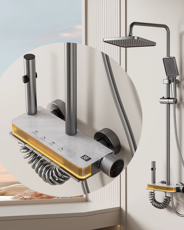 Set de dus cu emitatie marmura, banda LED si display de temperatura, MTZ5