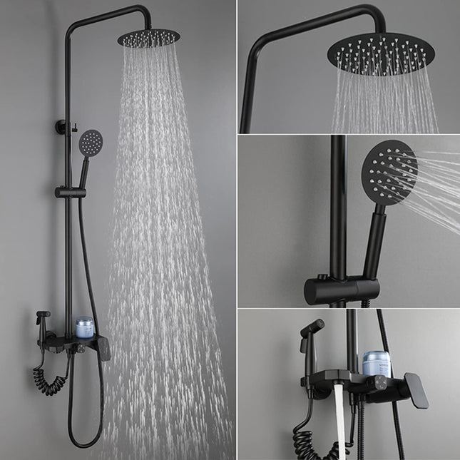 Set Baterie Perete pentru Baie și Duș Negru Mat, Design Modern cu Duș Rainfall, VST96