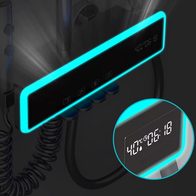 Set de dus Full Light, 4 functii de spalare, Negru mat, Banda LED, displey LED