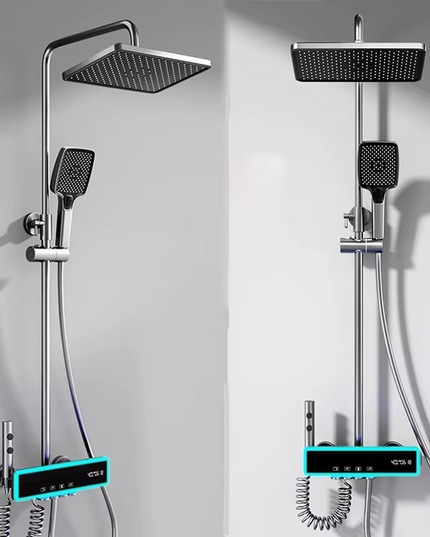 Set de dus Full Light, 4 functii de spalare, Negru mat, Banda LED, displey LED