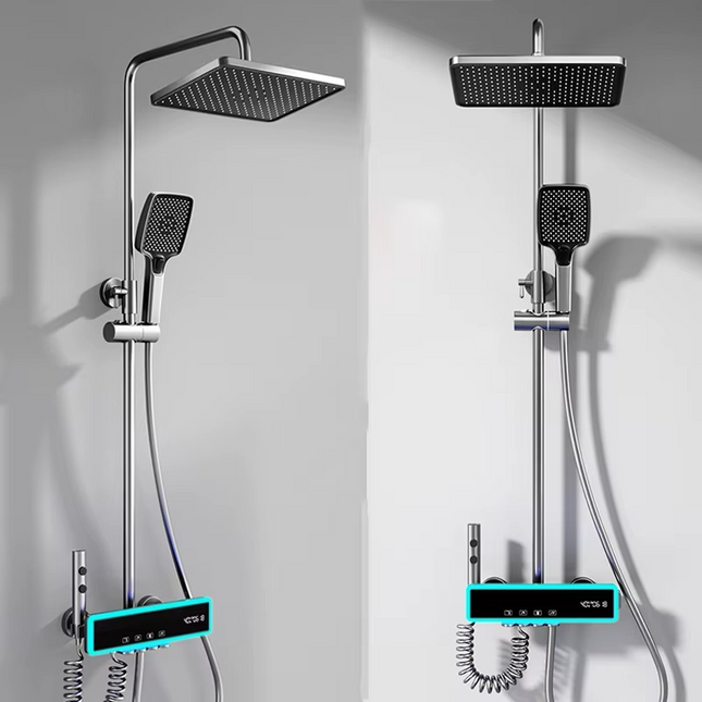 Set de dus Full Light, 4 functii de spalare, Negru mat, Banda LED, displey LED