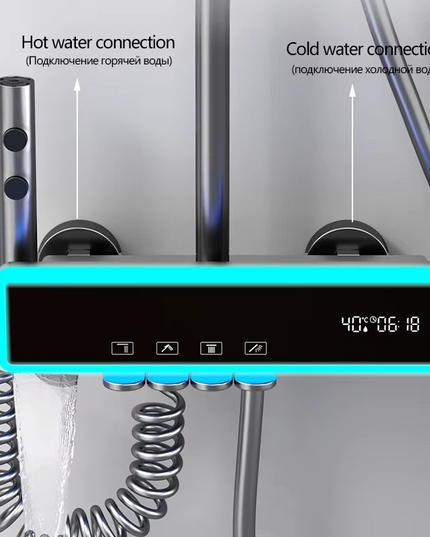 Set de dus Full Light, 4 functii de spalare, Negru mat, Banda LED, displey LED