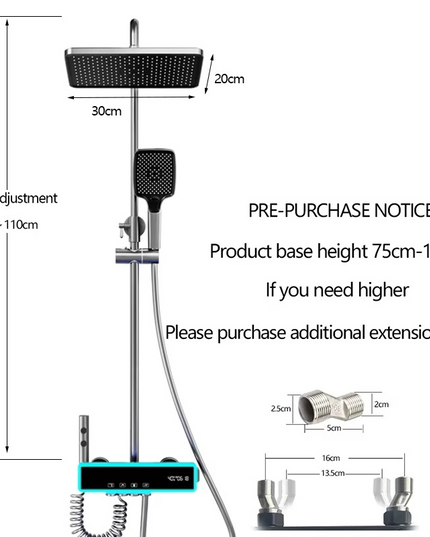 Set de dus Full Light, 4 functii de spalare, Negru mat, Banda LED, displey LED