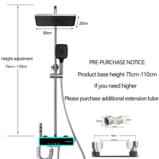 Set de dus Full Light, 4 functii de spalare, Negru mat, Banda LED, displey LED