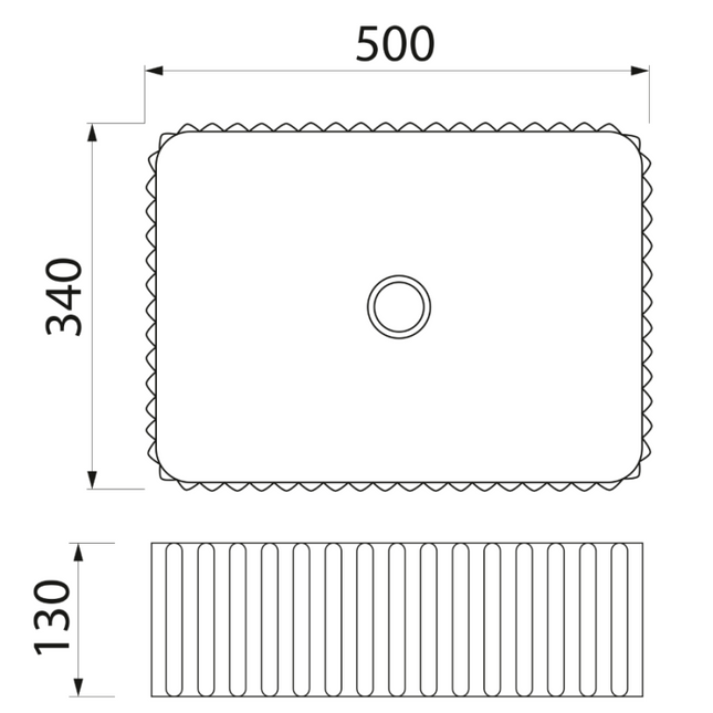 Lavoar Dreptunghiular cu Striații, montaj pe blat, 50 x 34 cm, Alb VST21