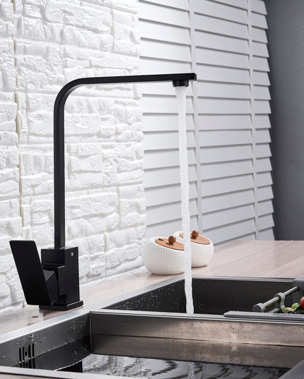 Baterie Bucătărie Minimalistă – Negru Mat, Cadru Pătrat, Monocomandă VST59