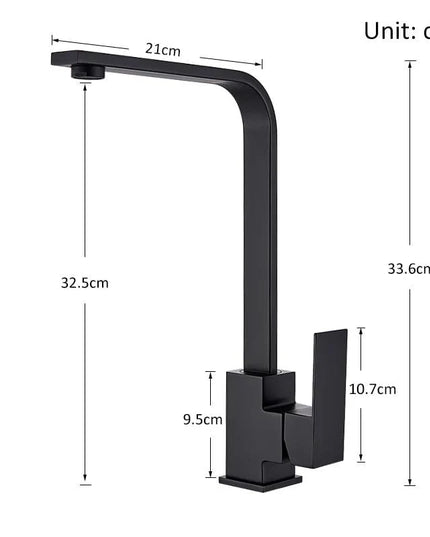 Baterie Bucătărie Minimalistă – Negru Mat, Cadru Pătrat, Monocomandă VST59