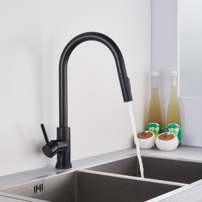 Baterie Bucătărie Neagră cu Pipă Flexibilă – 2 Funcții de Curgere, Design Modern, vst44
