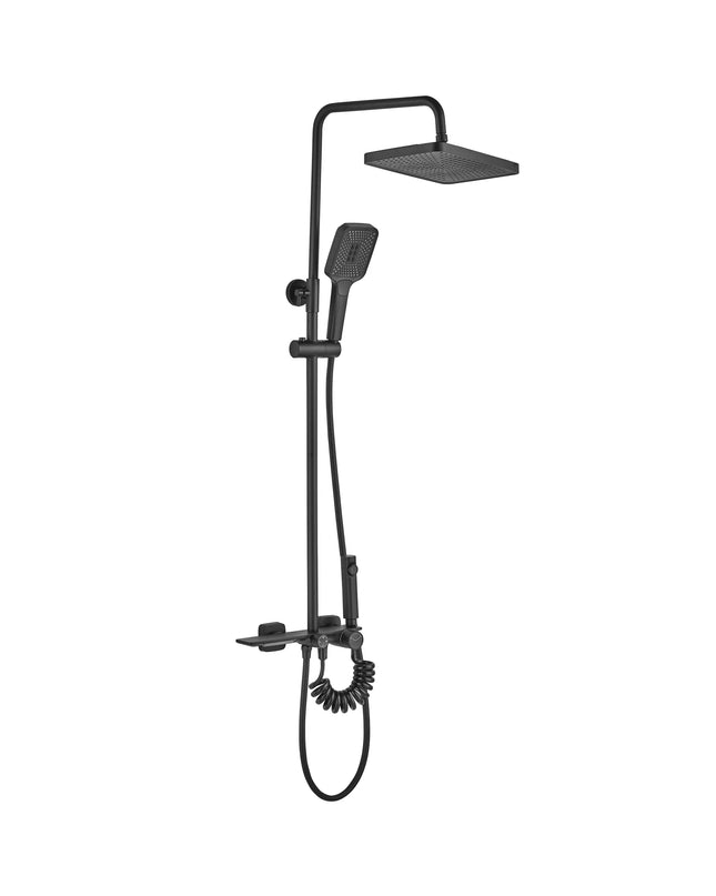 Coloana de duş Mat Black Elegance, Cu 4 functii de spalare, si scurgere tip cascada