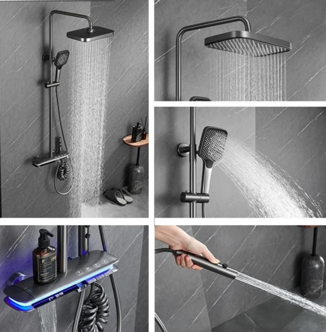 Coloană de Duș RainGlow – Afișaj Digital și LED-uri pentru O Experiență Premium