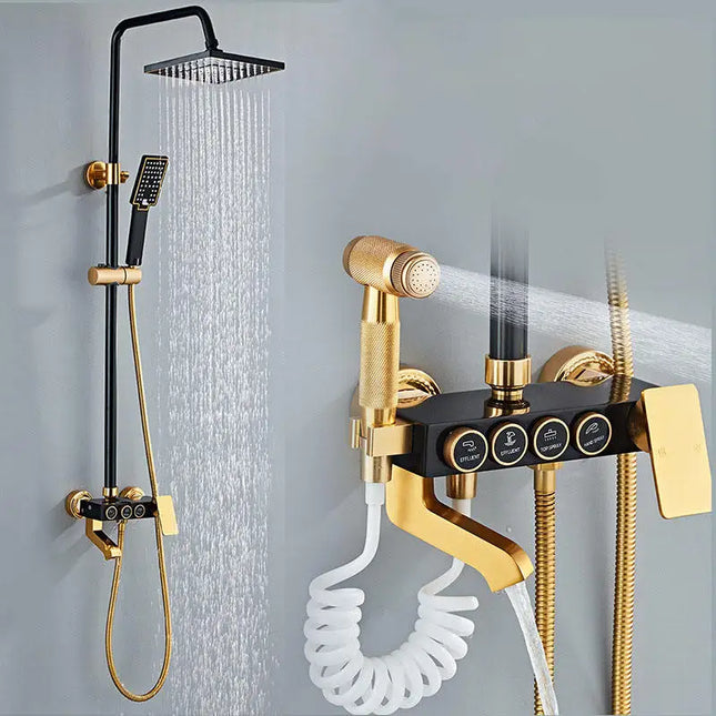 Set Duș Elegant Negru/Auriu, Cu 4 functii, Design Modern, vst101