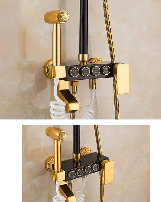Set Duș Elegant Negru/Auriu, Cu 4 functii, Design Modern, vst101