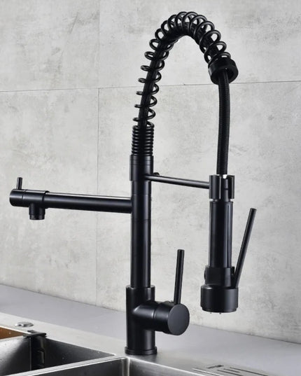 Baterie de Bucătărie DualFlow – Pipă Dublă & Duș Detașabil, Negru VST117