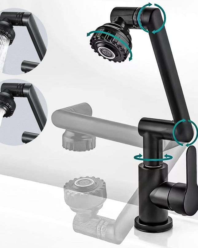 Robinet Baie Rotativ 1080°, 2 Moduri de Jet, Negru, Extensie Mecanică, Negru VST40