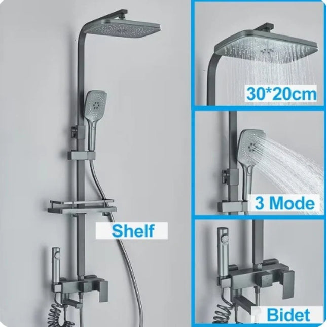 Coloana de Duș cu Baterie, Negru Mat, 3 Funcții, Pipă Mobila, bsl25