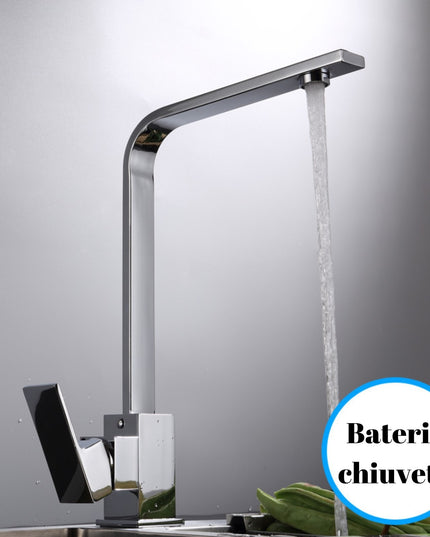 Baterie Chiuvetă Bucătărie Argintie, 32 cm, Monocomandă cu Pipă Înaltă și Rotativă VST61