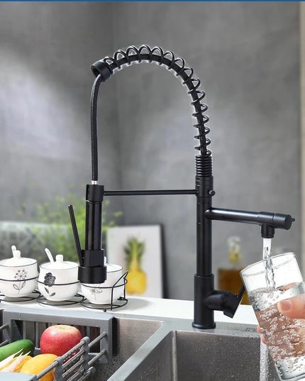 Baterie de Bucătărie DualFlow – Pipă Dublă & Duș Detașabil, Negru VST117