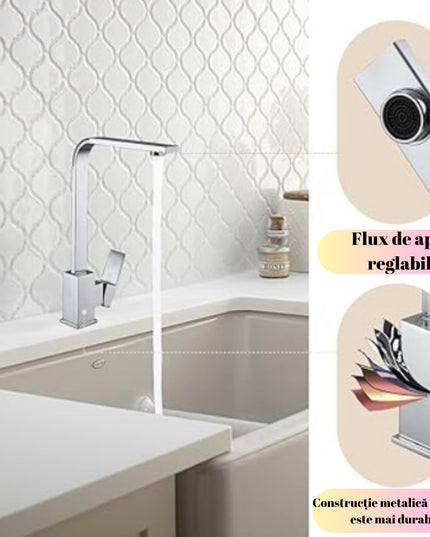 Baterie Chiuvetă Bucătărie Argintie, 32 cm, Monocomandă cu Pipă Înaltă și Rotativă VST61
