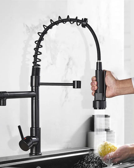 Baterie de Bucătărie DualFlow – Pipă Dublă & Duș Detașabil, Negru VST117
