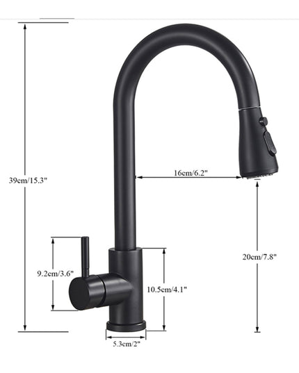Baterie Bucătărie Negru, 39 cm, 2 Moduri de Jet și Buton Pauză, BSL14/ VST75